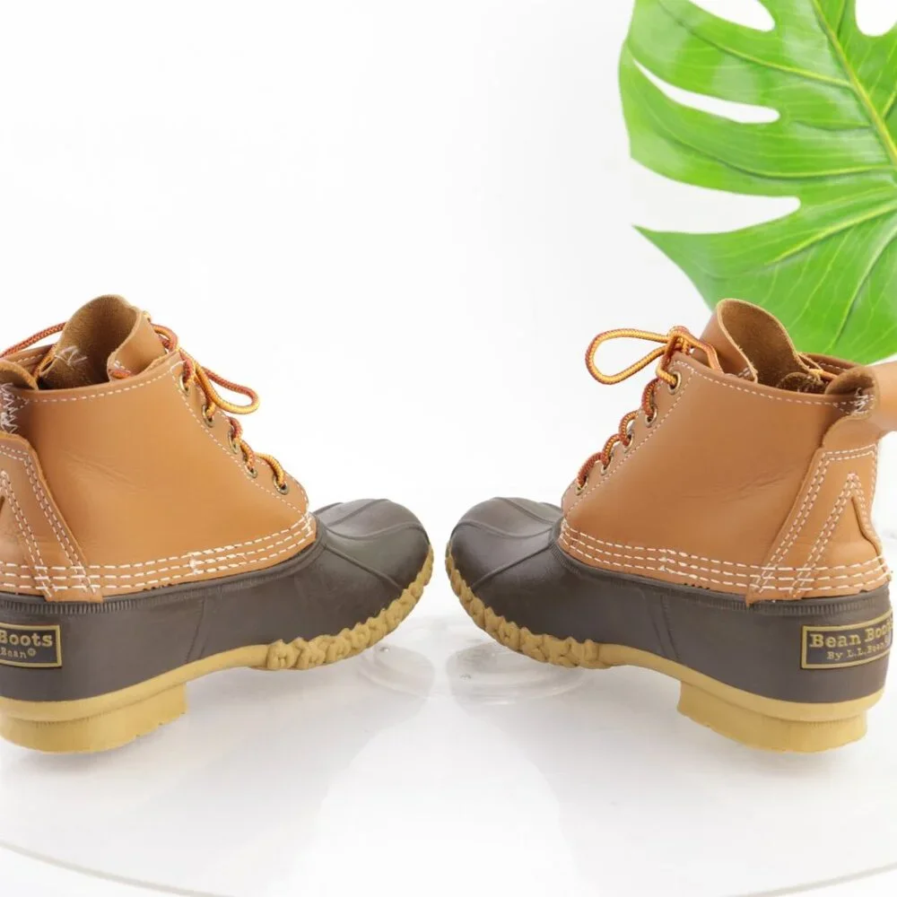 LL Bean USA Womens Bean Boot Size 6 Brown Leather Lace Up Waterproof Duck Bootie